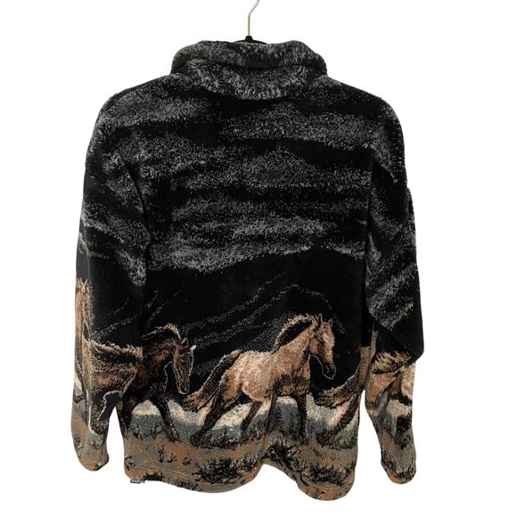 Vintage Mazmania Fleece Full Zip Horses Black Brown S USA 90s - Picture 5 of 9